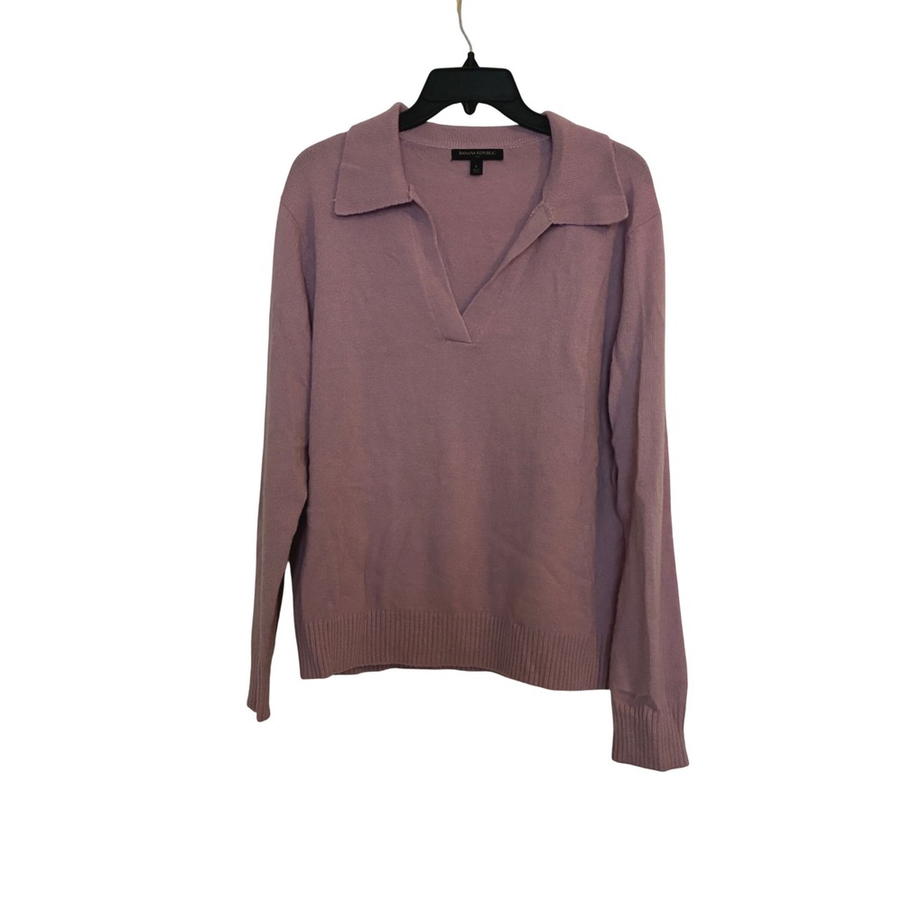 Banana Republic Polo Sweater Womens Size L Pink Mauve Balletcore Coquette Office